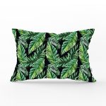 Siyah Zemin Üzerinde Yaprak Desenli Dijital Baskılı Modern Dikdörtgen Yastık Kırlent Kılıfı Realhomes