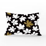 Siyah Zemin Üzerinde Gold Detaylı Beyaz Çiçek Desenli Dikdörtgen Yastık Kırlent Kılıfı Realhomes