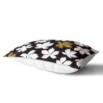 Siyah Zemin Üzerinde Gold Detaylı Beyaz Çiçek Desenli Dikdörtgen Yastık Kırlent Kılıfı Realhomes