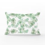 Beyaz Zemin Üzerinde Yeşil Yaprak Desenli Dikdörtgen Yastık Kırlent Kılıfı Realhomes