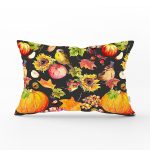 Siyah Zeminli Bal Kabağı Desenli Dijital Baskılı Modern Dikdörtgen Yastık Kırlent Kılıfı Realhomes
