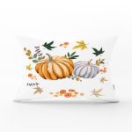 Beyaz Zeminli Bal Kabağı Desenli Dijital Baskılı Modern Dikdörtgen Yastık Kırlent Kılıfı Realhomes