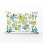 Beyaz Zemin Üzerinde Yeşil Renkli Yaprak Desenli Modern Dikdörtgen Yastık Kırlent Kılıfı Realhomes