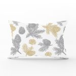 Beyaz Zemin Üzerinde Gold Detaylı Kozalak Desenli Modern Dikdörtgen Yastık Kırlent Kılıfı Realhomes