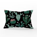 Siyah Zemin Üzerinde Yeşil Kaktüs Desenli Dikdörtgen Yastık Kırlent Kılıfı Realhomes
