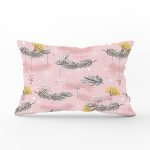 - Rh-Dik-8557-Gorsel1 - Realhomes Renkli Zemin Üzerinde Kartane Desenli Yaprak Motifli Dikdörtgen Yastık Kırlent Kılıfı Realhomes