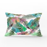 Beyaz Zemin Üzerinde Renkli Soyut Çizimli Yaprak Desenli Dikdörtgen Yastık Kırlent Kılıfı Realhomes