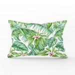 Beyaz Zemin Üzerinde Yeşil Yaprak Desenli Dikdörtgen Yastık Kırlent Kılıfı Realhomes