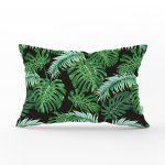 - Rh-Dik-8565-Gorsel1 - Realhomes Siyah Zemin Üzerinde Yeşil Yaprak Desenli Dikdörtgen Yastık Kırlent Kılıfı Realhomes