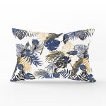 Beyaz Zemin Üzerinde Gold Detaylı Yaprak Desenli Modern Dikdörtgen Yastık Kırlent Kılıfı Realhomes