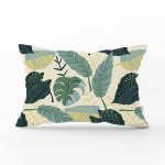 Pastel Zeminli Yeşil Yaprak Desenli Dijital Baskılı Modern Dikdörtgen Yastık Kırlent Kılıfı Realhomes