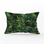 - Rh-Dik-8593-Gorsel1 - Realhomes Siyah Zemin Üzerinde Yeşil Yaprak Desenli Dikdörtgen Yastık Kırlent Kılıfı Realhomes