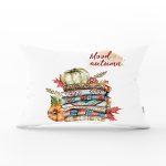 Beyaz Zemin Üzerinde Sonbahar Temalı Balkabağı Desenli Dikdörtgen Yastık Kırlent Kılıfı Realhomes