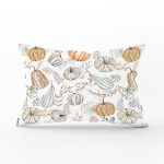 Beyaz Zeminli Balkabağı Desenli Dijital Baskılı Modern Dikdörtgen Yastık Kırlent Kılıfı Realhomes