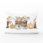 Beyaz Zeminli Balkabağı Desenli Dijital Baskılı Modern Dikdörtgen Yastık Kırlent Kılıfı Realhomes