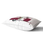 Beyaz Zemin Üzerinde Ekose Desenli Karavan Motifli Modern Dikdörtgen Yastık Kırlent Kılıfı Realhomes