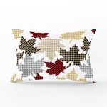 Beyaz Zeminli Ekoseli Yaprak Desenli Dijital Baskılı Modern Dikdörtgen Yastık Kırlent Kılıfı Realhomes