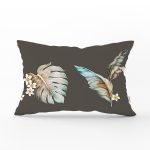 - Rh-Dik-8628-Gorsel1 - Realhomes Renkli Zemin Üzerinde Yaprak Desenli Dijital Baskılı Modern Dikdörtgen Yastık Kırlent Kılıfı Realhomes