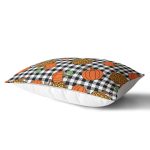 Siyah Beyaz Ekose Üzerinde Renkli Balkabağı Desenli Dikdörtgen Yastık Kırlent Kılıfı Realhomes