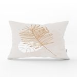 Pastel Zemin Üzerinde Yaprak Desenli Dijital Baskılı Modern Dikdörtgen Yastık Kırlent Kılıfı Realhomes