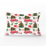 Beyaz Zemin Üzerinde Yılbaşı Desenli Kırmızı Tostos Dikdörtgen Yastık Kırlent Kılıfı Realhomes