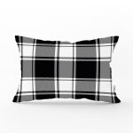 Beyaz Zeminli Siyah Ekose Desenli Dijital Baskılı Modern Dikdörtgen Yastık Kırlent Kılıfı Realhomes