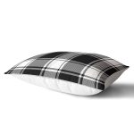 Beyaz Zeminli Siyah Ekose Desenli Dijital Baskılı Modern Dikdörtgen Yastık Kırlent Kılıfı Realhomes