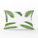 Beyaz Zemin Üzerinde Yeşil İnce Yaprak Desenli Modern Dikdörtgen Yastık Kırlent Kılıfı Realhomes