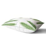 Beyaz Zemin Üzerinde Yeşil İnce Yaprak Desenli Modern Dikdörtgen Yastık Kırlent Kılıfı Realhomes