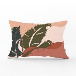 Pastel Zemin Üzerinde Onedraw Çizimli Yaprak Desenli Dikdörtgen Yastık Kırlent Kılıfı Realhomes