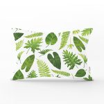 Beyaz Zemin Üzerinde Yeşil Yaprak Desenli Dikdörtgen Yastık Kırlent Kılıfı Realhomes