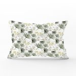 Beyaz Zemin Üzerinde Yeşil Çamağacı Yaprak Desenli Modern Dikdörtgen Yastık Kırlent Kılıfı Realhomes