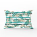 Beyaz Zemin Üzerinde Yeşil Çizgili Yaprak Desenli Modern Dikdörtgen Yastık Kırlent Kılıfı Realhomes