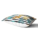 Beyaz Zemin Üzerinde Siyah Çizgili Renkli Yaprak Desenli Dikdörtgen Yastık Kırlent Kılıfı Realhomes