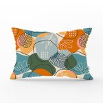 Renkli Zemin Üzerinde Onedraw Çizimli Yaprak Desenli Dikdörtgen Yastık Kırlent Kılıfı Realhomes