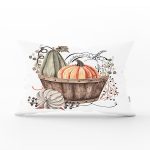 Beyaz Zemin Üzerinde Renkli Balkabağı Desenli Dijital Baskılı Modern Dikdörtgen Yastık Kılıfı Realhomes