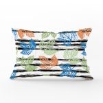 Beyaz Zeminli Renkli Yaprak Desenli Dijital Baskılı Modern Dikdörtgen Yastık Kırlent Kılıfı Realhomes