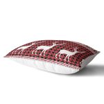 Kırmızı Ekose Desenli Geyik Motifli Dijital Baskılı Modern Dikdörtgen Yastık Kırlent Kılıfı Realhomes