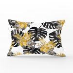 Beyaz Zemin Üzerinde Gold Detaylı Yaprak Desenli Modern Dikdörtgen Yastık Kırlent Kılıfı Realhomes