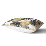 Beyaz Zemin Üzerinde Gold Detaylı Yaprak Desenli Modern Dikdörtgen Yastık Kırlent Kılıfı Realhomes