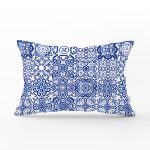 Beyaz Zemin Üzerinde Çini Desenli Dijital Baskılı Modern Dikdörtgen Yastık Kırlent Kılıfı Realhomes