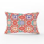 - Rh-Dik-8763-Gorsel1 - Realhomes  Beyaz Zemin Üzerinde Çini Desenli Dijital Baskılı Modern Dikdörtgen Yastık Kırlent Kılıfı Realhomes