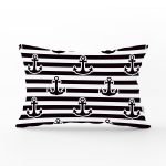 Beyaz Zemin Üzerinde Siyah Çizgili Çapa Desenli Modern Dikdörtgen Yastık Kırlent Kılıfı Realhomes