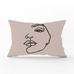 - Rh-Dik-8824-Gorsel1 - Realhomes  Renkli Zemin Üzerinde Onedraw Çizimli Bayan Silüeti Dikdörtgen Yastık Kırlent Kılıfı Realhomes