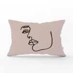 - Rh-Dik-8826-Gorsel1 - Realhomes  Renkli Zemin Üzerinde Onedraw Çizimli Bayan Silüeti Dikdörtgen Yastık Kırlent Kılıfı Realhomes