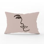 - Rh-Dik-8828-Gorsel1 - Realhomes Renkli Zemin Üzerinde Onedraw Çizimli Bayan Silüeti Dikdörtgen Yastık Kırlent Kılıfı Realhomes