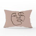 - Rh-Dik-8829-Gorsel1 - Realhomes Renkli Zemin Üzerinde Onedraw Çizimli Bayan Silüeti Dikdörtgen Yastık Kırlent Kılıfı Realhomes