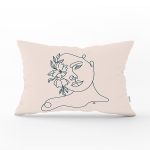 - Rh-Dik-8832-Gorsel1 - Realhomes Renkli Zemin Üzerinde Onedraw Çizimli Bayan Silüeti Dikdörtgen Yastık Kırlent Kılıfı Realhomes