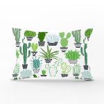 Beyaz Zemin Üzerinde Yeşil Kaktüs Desenli Dikdörtgen Yastık Kırlent Kılıfı Realhomes