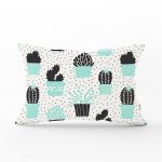 Beyaz Zemin Üzerinde Siyah Puantiyeli Kaktüs Desenli Dikdörtgen Yastık Kırlent Kılıfı Realhomes